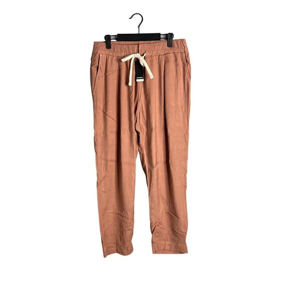 NWT Monrow Viscose Linen Pull On Ankle Crop Pants Relaxed Pockets‎ Large - Picture 1 of 9